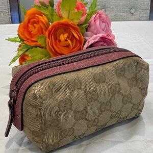 Authentic Gucci Tan and Pink Cosmetic Bag